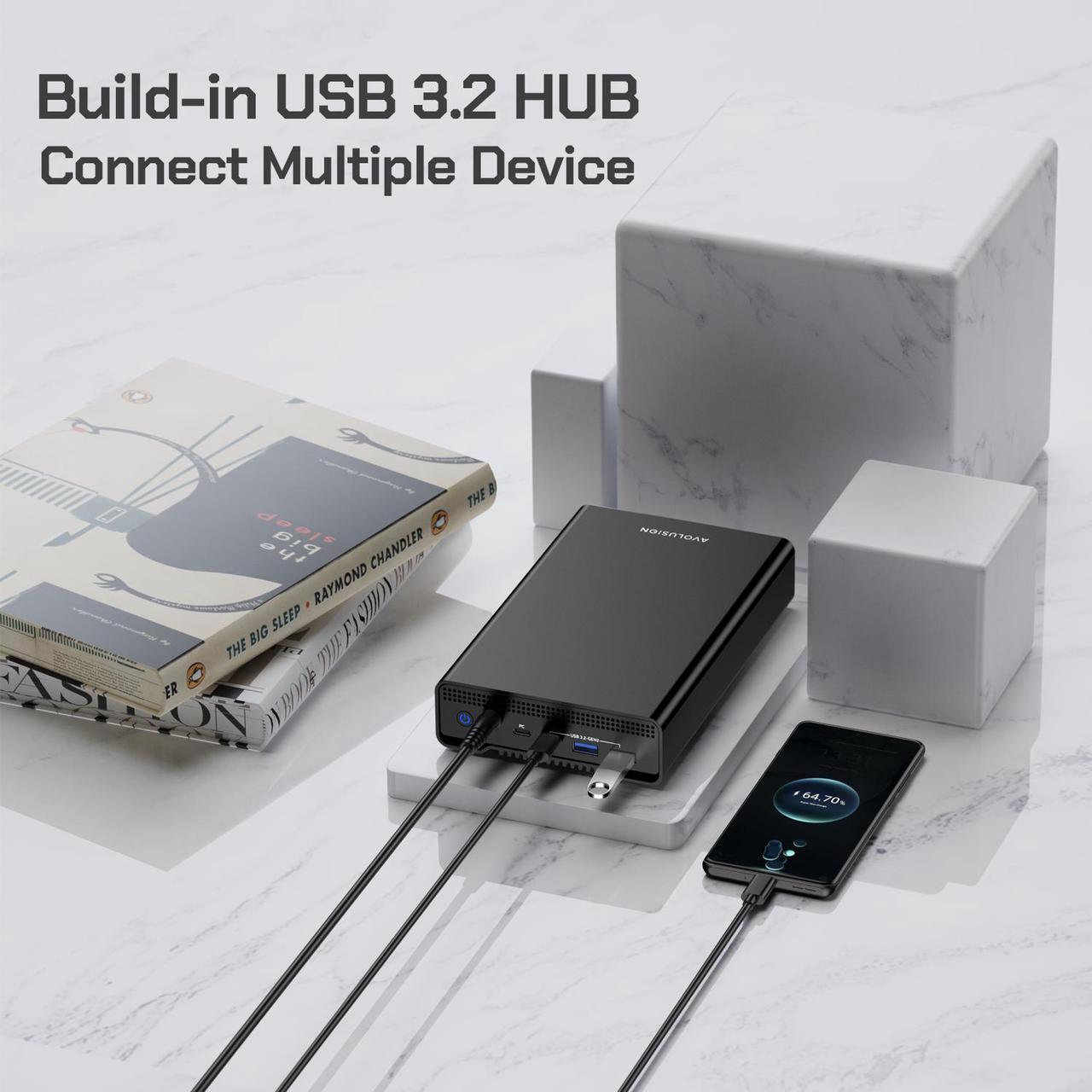 Alt view image 5 of 7 - Avolusion PRO-G1 Series 16TB USB 3.2 Gen 2 USB-C External Hard Drive with USB Hub for Windows or MacOS Desktop PC / Laptop (Black) - 2 Year Warranty