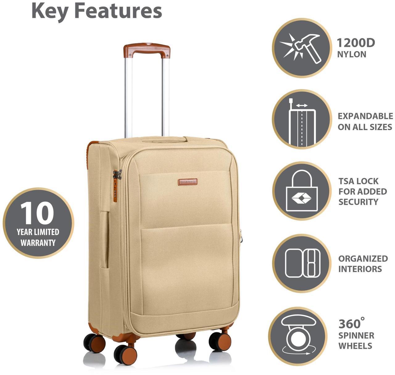 Alt view image 9 of 14 - CHAMPS Classic Collection 3-piece Softside Luggage set Khaki C5010KHAKI