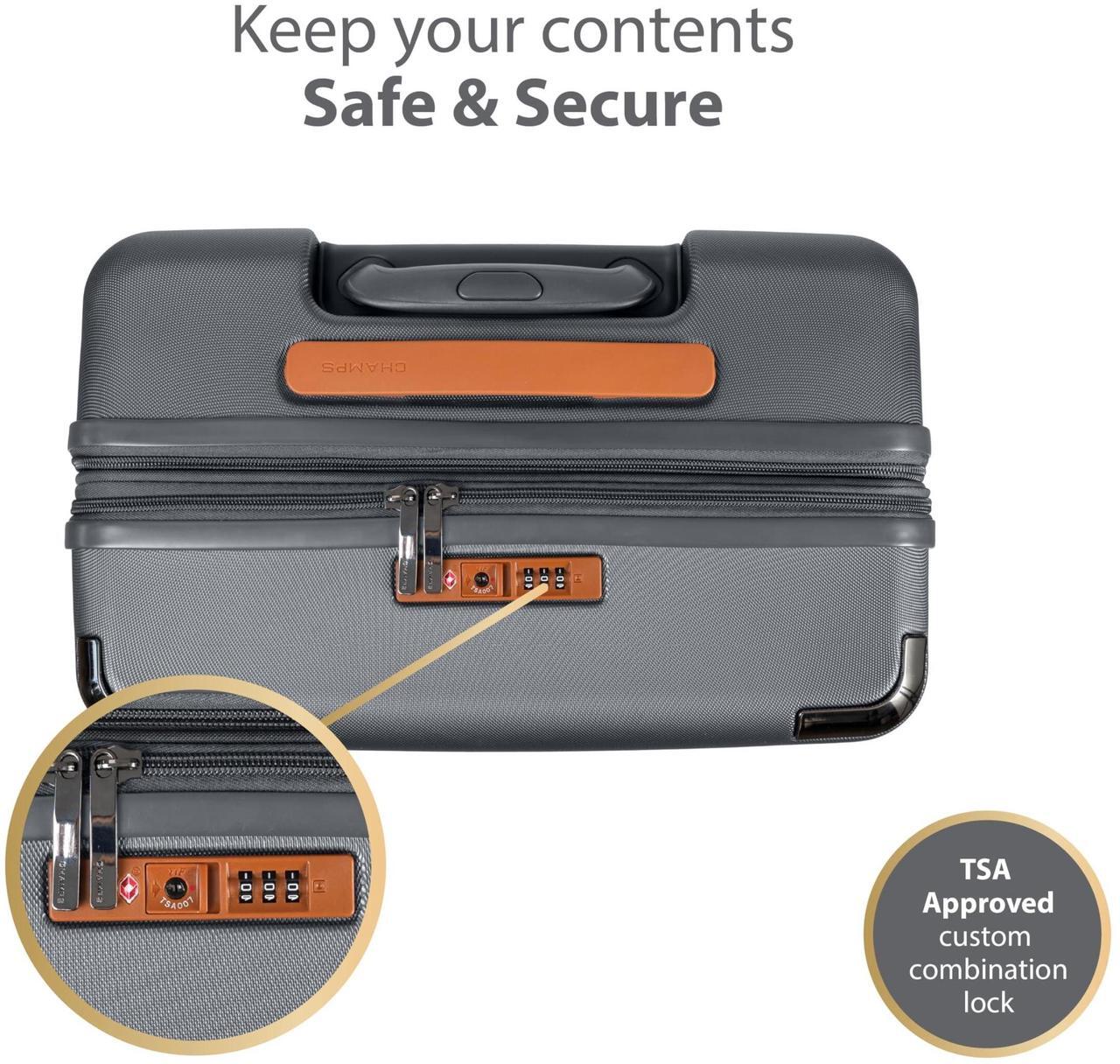 Alt view image 14 of 15 - CHAMPS Vintage III Collection 3-piece Hardside Luggage set Grey S1033GREY