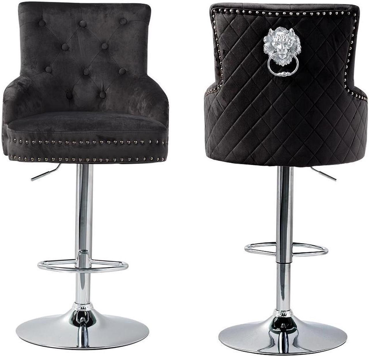 Alt view image 6 of 7 - Luxury Velvet Lion Knocker Quilted Back Dining Chair  Grey Tall Bar Stool Adjustable Height Black