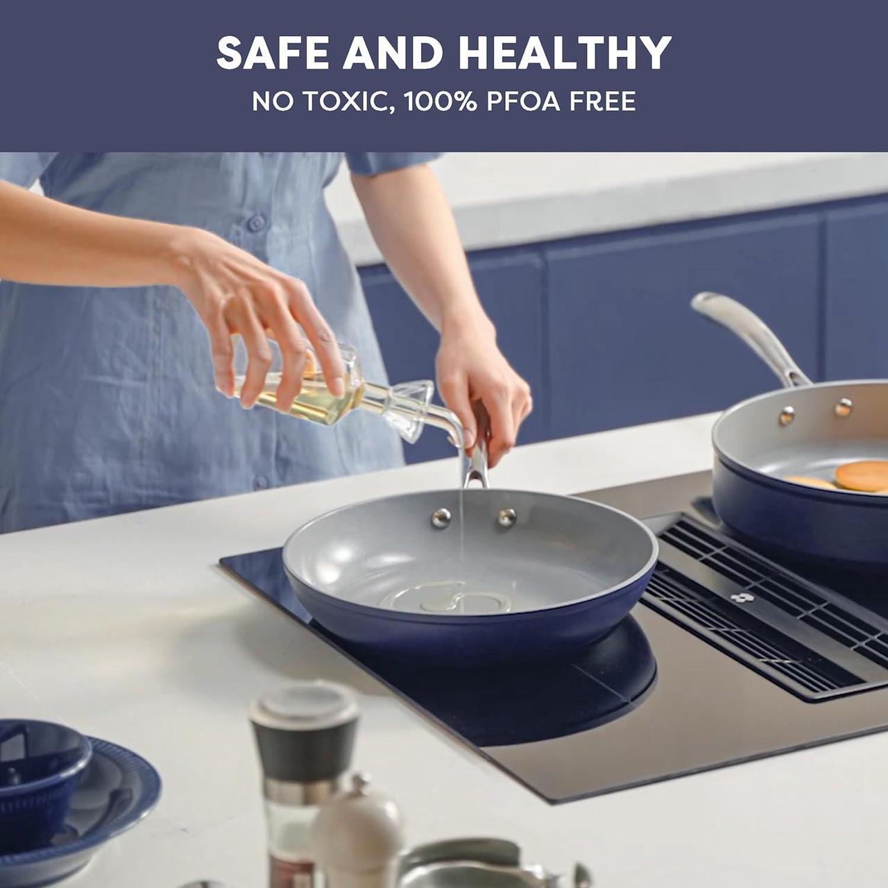 Alt view image 5 of 7 - CIARRA Non Stick Frying Pan (10.2") & Ceramic Sauce Pan (3qt) - Non Toxic, PTFE & PFOA Free - Oven Safe & Compatible with All Stovetops, Blue