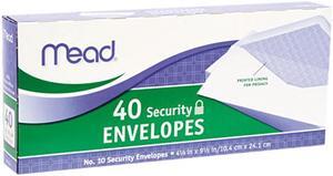 Mead 75214 Security Envelope, 4 1/8 x 9 1/2, 20 lb, White, 40/Box