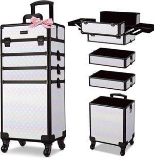 Byootique 4in1 Rolling Makeup Train Case Cosmetic Organizer Pure ForgetMeNot