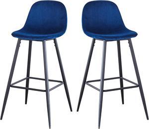 Bar Stools Set of 2 Counter Stools Velvet Bar Stools, Contemporary Style Interior, Armless Bar Stools with Metal Legs, Bar Height Home Bar Restaurant Kitchen Stools Chair,  Blue
