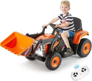 JOYLDIAS 12V Kids Ride On Excavator 3 Speeds Electric Construction Vehicle Digger with Remote Control, Bluetooth, Microphone Jack, Music, Lights (Orange)