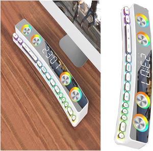 BUCIER Clock Bluetooth Wireless Game Speaker soundbar 3D Stereo Subwoofer,Computer Loudspeaker with Light,soundbar for tv Home Theater (Color : White, Size : 495 * 88 * 57mm)