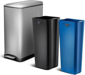 Home Zone Living 13 Gallon Kitchen Trash Can, Dual Compartment Recycle Combo, Slim Stainless Steel, 50 Liter, Silver