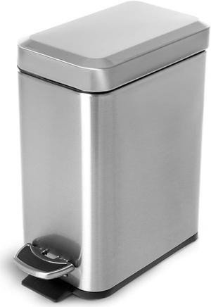 Home Zone Living 1.3 Gallon Bathroom Trash Can, Slim Stainless Steel, Step Pedal, 5 Liter